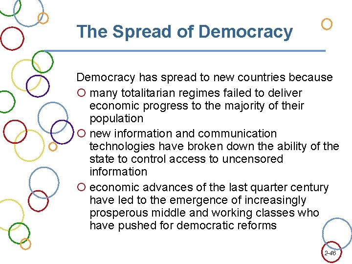 The Spread of Democracy has spread to new countries because many totalitarian regimes failed