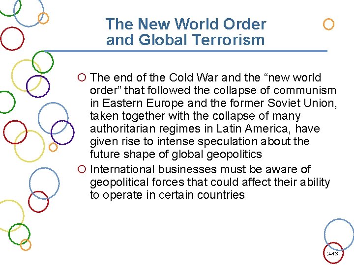The New World Order and Global Terrorism The end of the Cold War and
