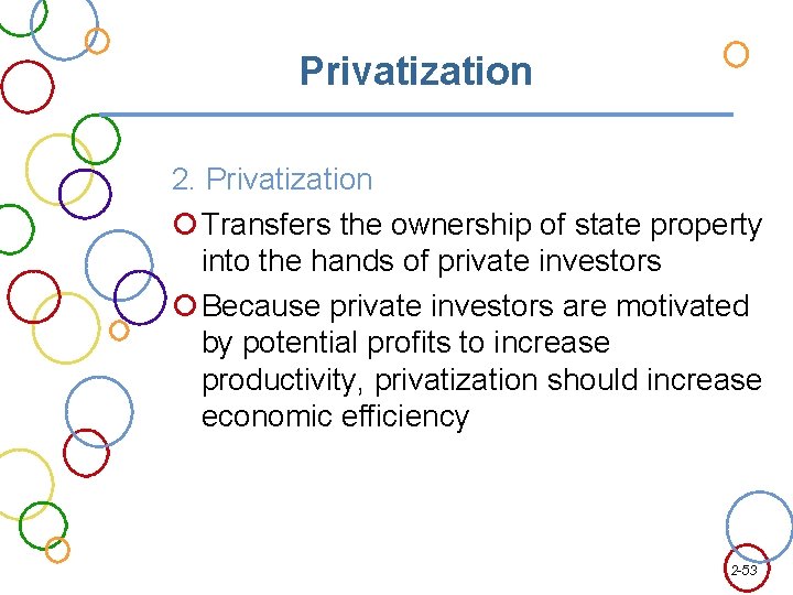 Privatization 2. Privatization Transfers the ownership of state property into the hands of private