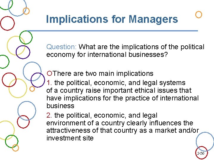 Implications for Managers Question: What are the implications of the political economy for international