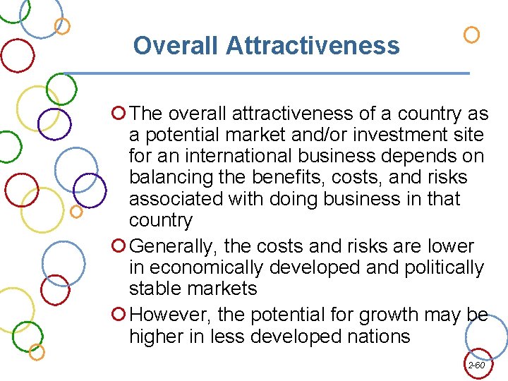 Overall Attractiveness The overall attractiveness of a country as a potential market and/or investment