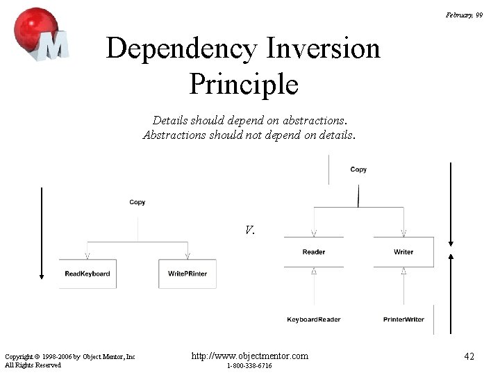 February, 99 Dependency Inversion Principle Details should depend on abstractions. Abstractions should not depend