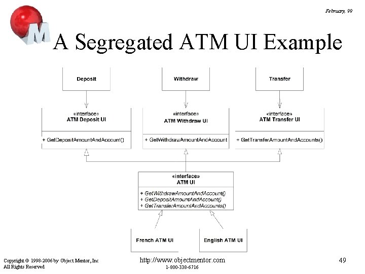 February, 99 A Segregated ATM UI Example Copyright 1998 -2006 by Object Mentor, Inc