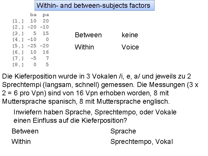 Within- and between-subjects factors [1, ] [2, ] [3, ] [4, ] [5, ]
