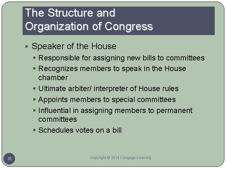 The Structure and Organization of Congress § Speaker of the House § Responsible for