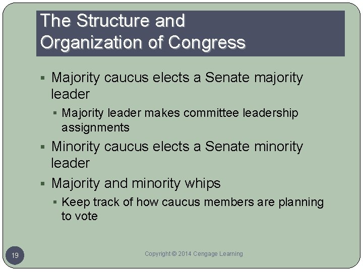 The Structure and Organization of Congress § Majority caucus elects a Senate majority leader