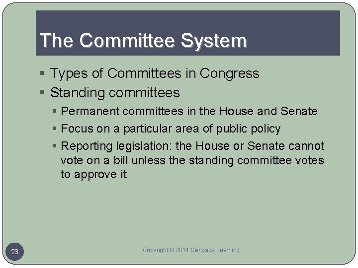 The Committee System § Types of Committees in Congress § Standing committees § Permanent