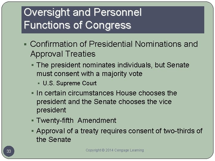 Oversight and Personnel Functions of Congress § Confirmation of Presidential Nominations and Approval Treaties