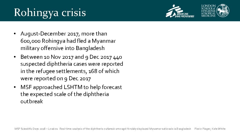 Rohingya crisis • August-December 2017, more than 600, 000 Rohingya had fled a Myanmar