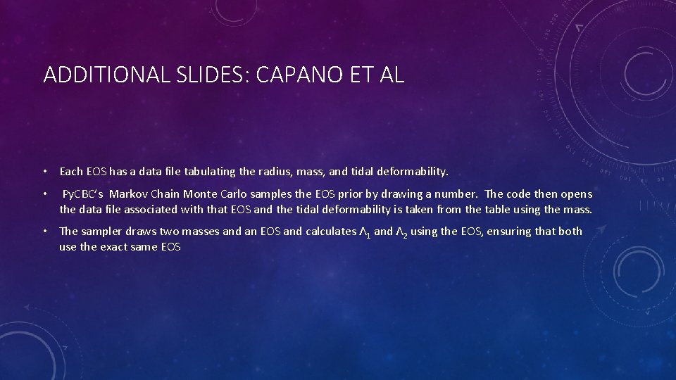 ADDITIONAL SLIDES: CAPANO ET AL • Each EOS has a data file tabulating the