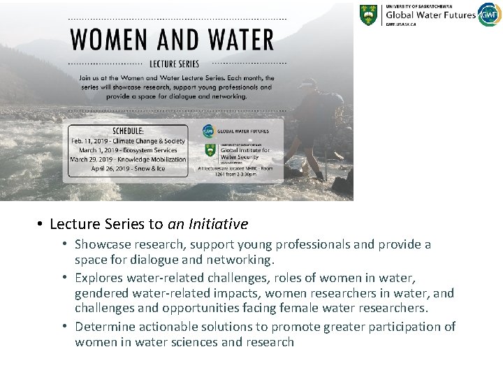  • Lecture Series to an Initiative • Showcase research, support young professionals and