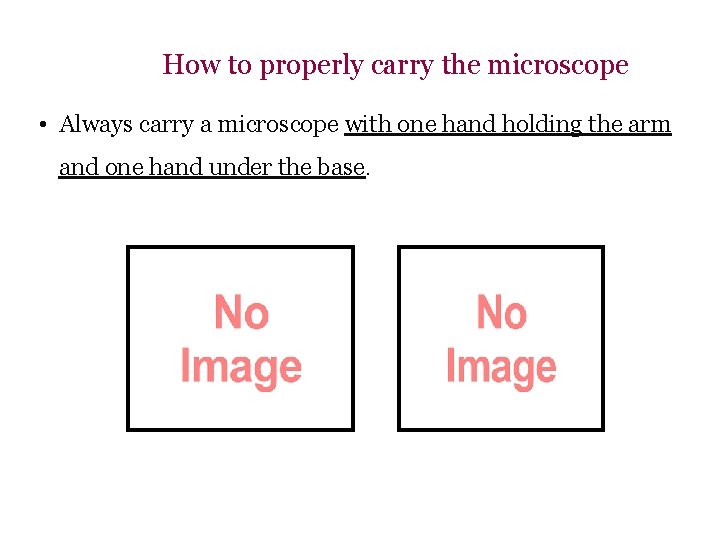 How to properly carry the microscope • Always carry a microscope with one hand