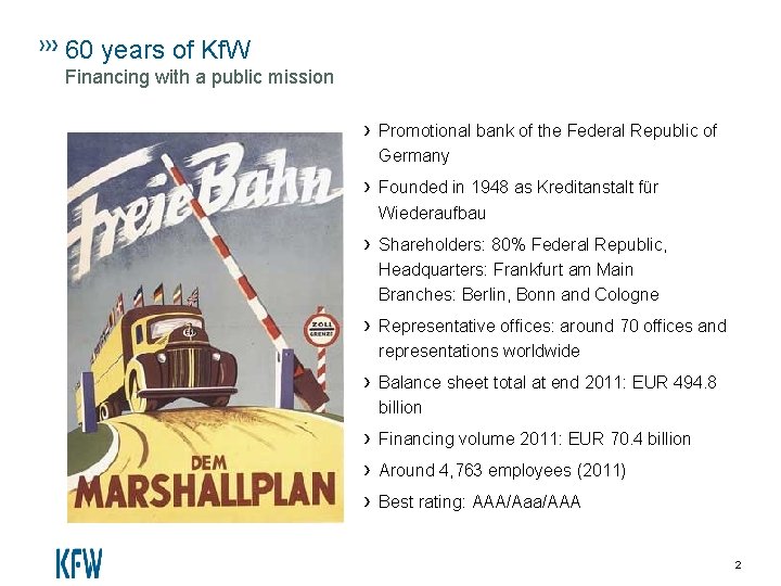 60 years of Kf. W Financing with a public mission › Promotional bank of