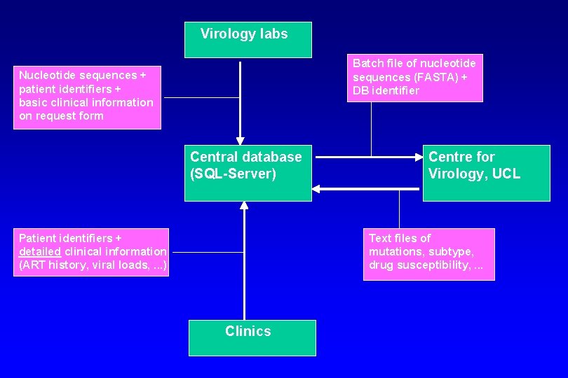 Virology labs Batch file of nucleotide sequences (FASTA) + DB identifier Nucleotide sequences +