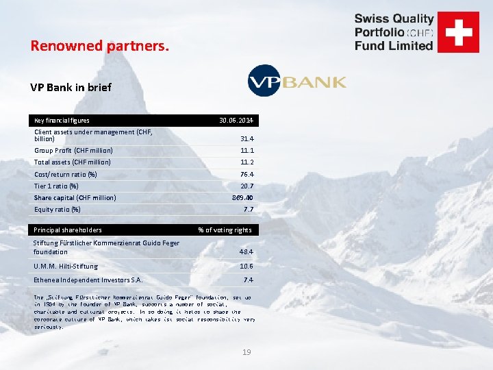 Renowned partners. VP Bank in brief 30. 06. 2014 Key financial figures Client assets