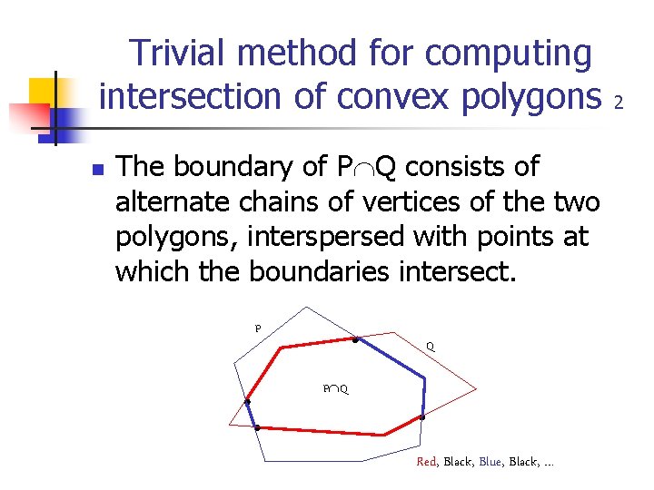 Trivial method for computing intersection of convex polygons n The boundary of P Q