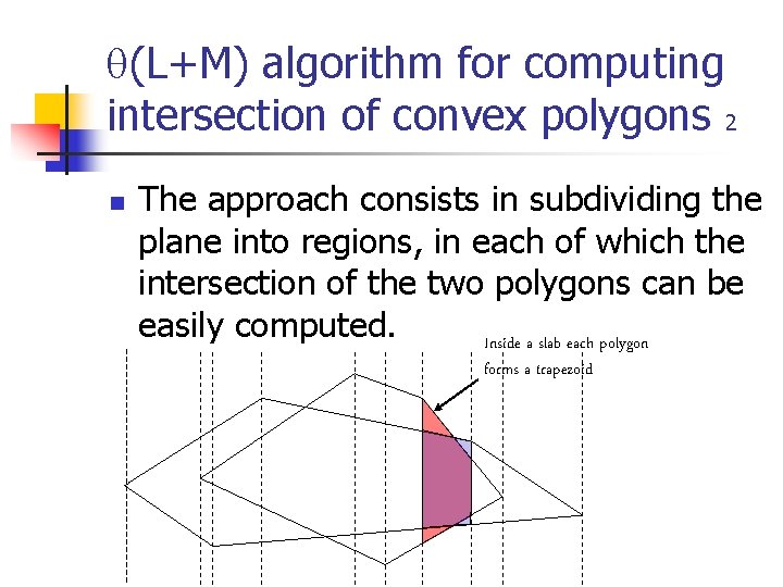  (L+M) algorithm for computing intersection of convex polygons 2 n The approach consists