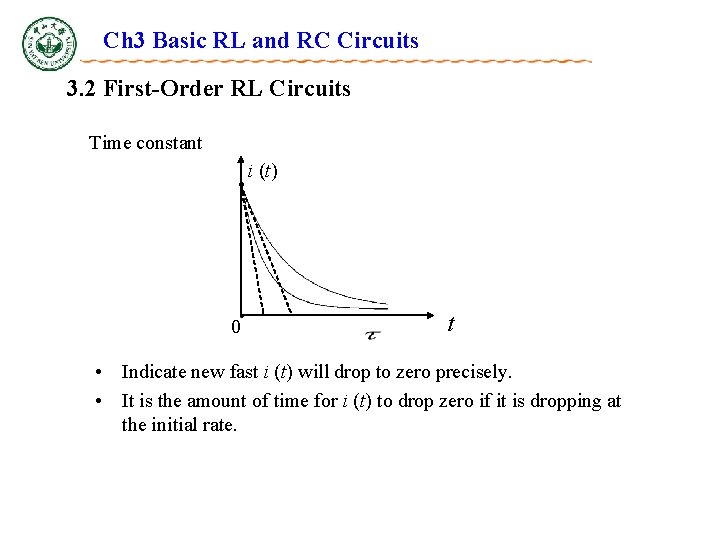 Ch 3 Basic RL and RC Circuits 3. 2 First-Order RL Circuits Time constant