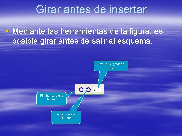 Girar antes de insertar § Mediante las herramientas de la figura, es posible girar Girar antes de insertar § Mediante las herramientas de la figura, es posible girar