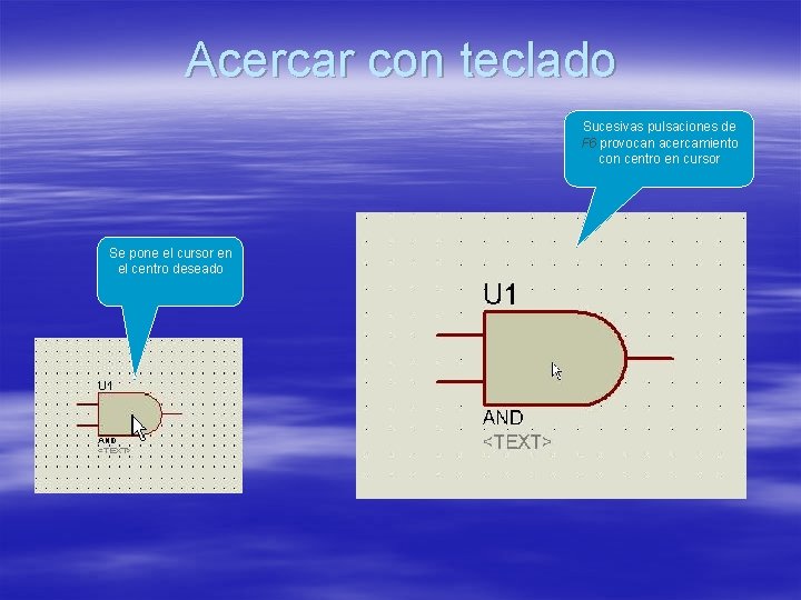 Acercar con teclado Sucesivas pulsaciones de F 6 provocan acercamiento con centro en cursor Acercar con teclado Sucesivas pulsaciones de F 6 provocan acercamiento con centro en cursor