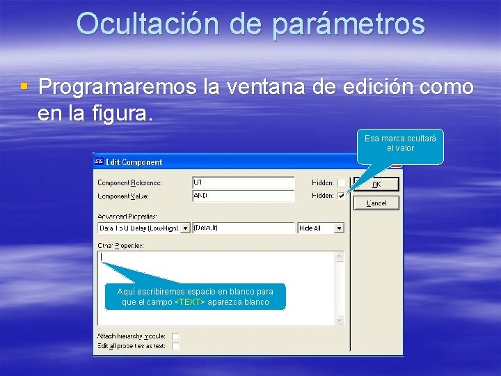 Ocultación de parámetros § Programaremos la ventana de edición como en la figura. Esa Ocultación de parámetros § Programaremos la ventana de edición como en la figura. Esa