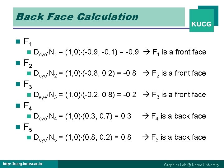 Back Face Calculation n F 1 n n F 2 n n F 3