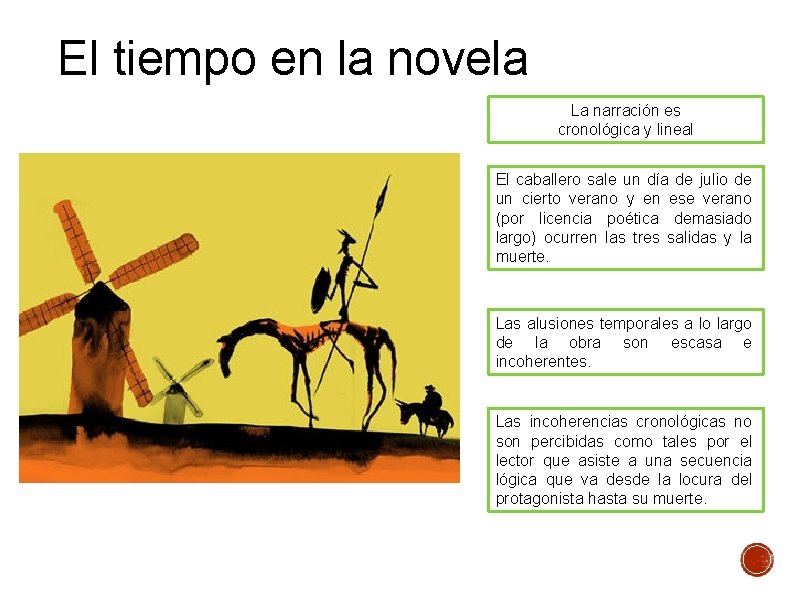 El tiempo en la novela La narración es cronológica y lineal El caballero sale