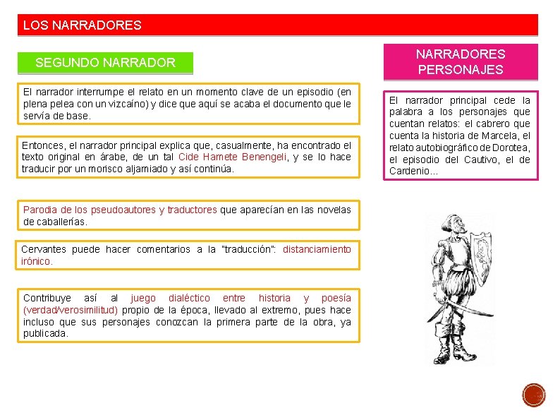LOS NARRADORES SEGUNDO NARRADOR El narrador interrumpe el relato en un momento clave de