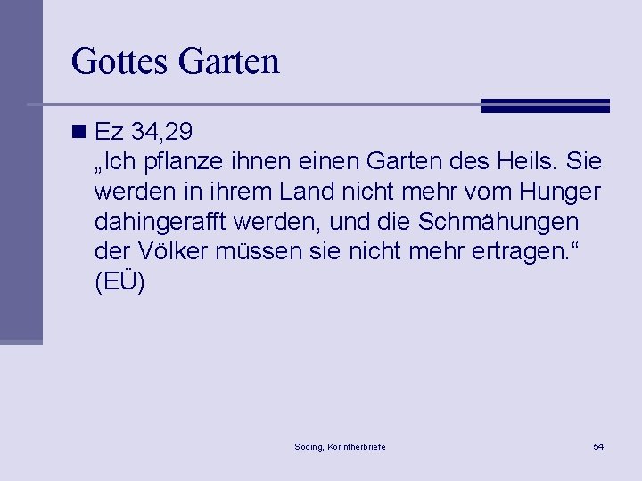 Gottes Garten n Ez 34, 29 „Ich pflanze ihnen einen Garten des Heils. Sie