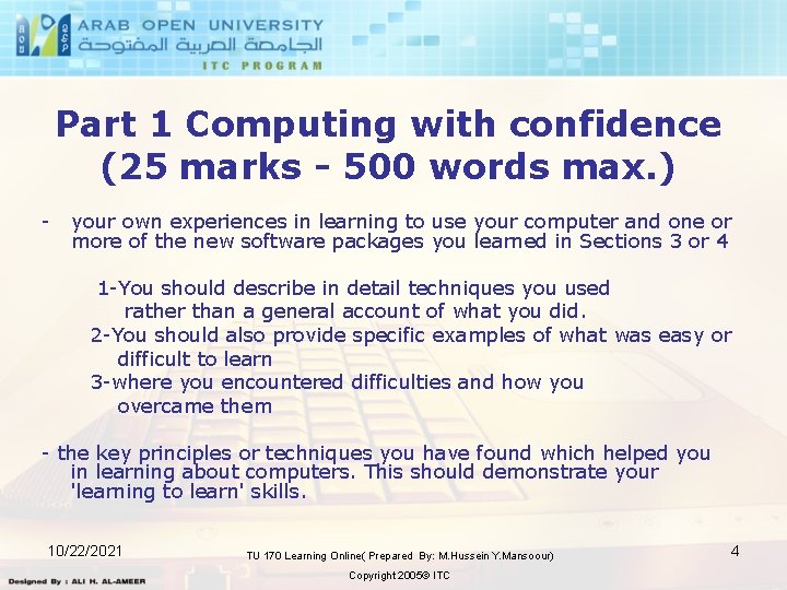Part 1 Computing with confidence (25 marks - 500 words max. ) - your