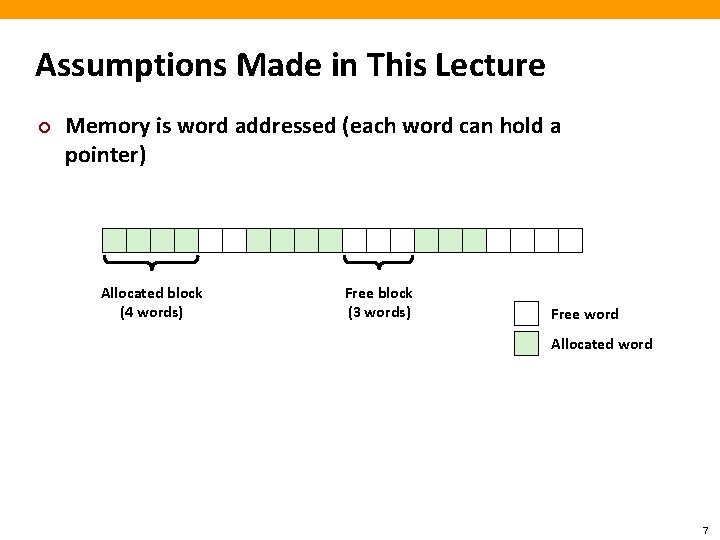 Assumptions Made in This Lecture ¢ Memory is word addressed (each word can hold