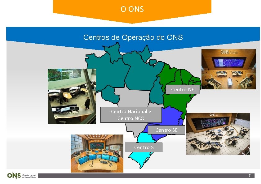 O ONS Centros de Operação do ONS Centro NE Centro Nacional e Centro NCO