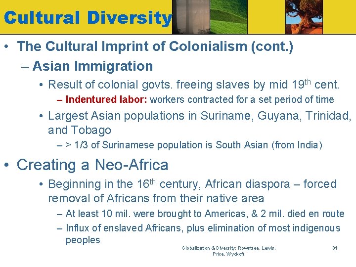 Cultural Diversity • The Cultural Imprint of Colonialism (cont. ) – Asian Immigration •