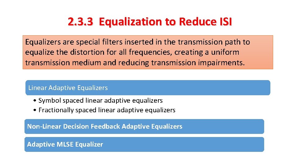 2. 3. 3 Equalization to Reduce ISI Equalizers are special filters inserted in the
