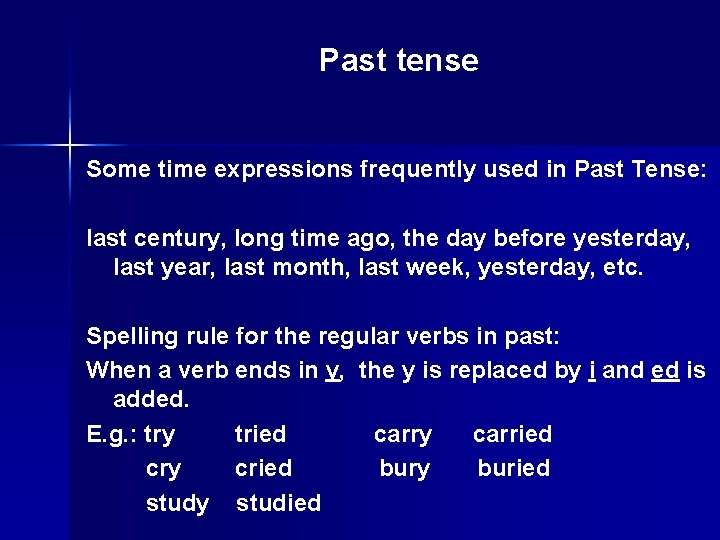 Past tense Some time expressions frequently used in Past Tense: last century, long time
