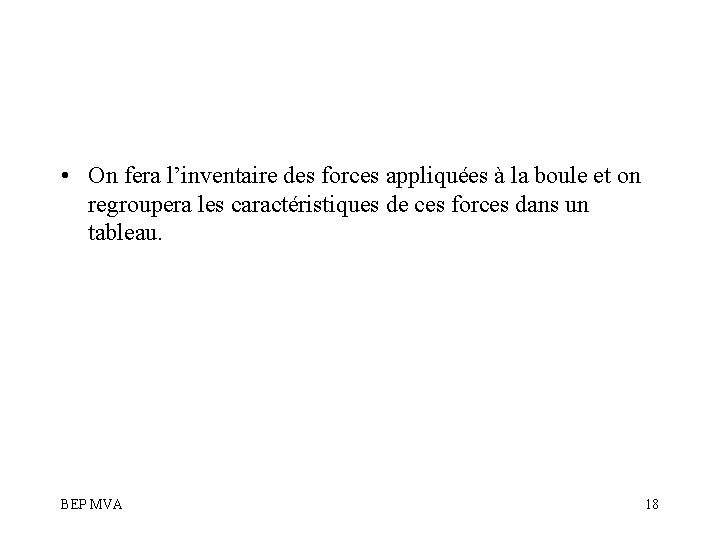  • On fera l’inventaire des forces appliquées à la boule et on regroupera