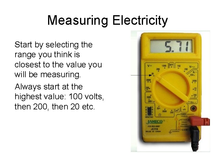 Measuring Electricity Start by selecting the range you think is closest to the value