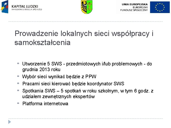 Prowadzenie lokalnych sieci współpracy i samokształcenia Utworzenie 5 SWS - przedmiotowych i/lub problemowych -