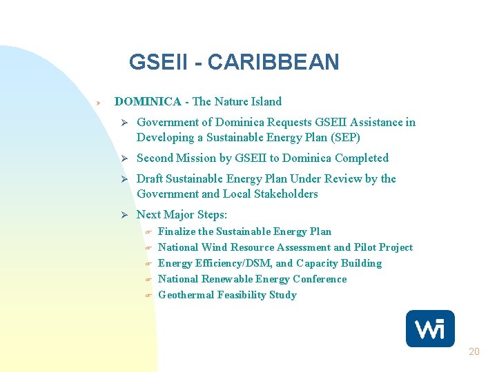 GSEII - CARIBBEAN Ø DOMINICA - The Nature Island Ø Government of Dominica Requests