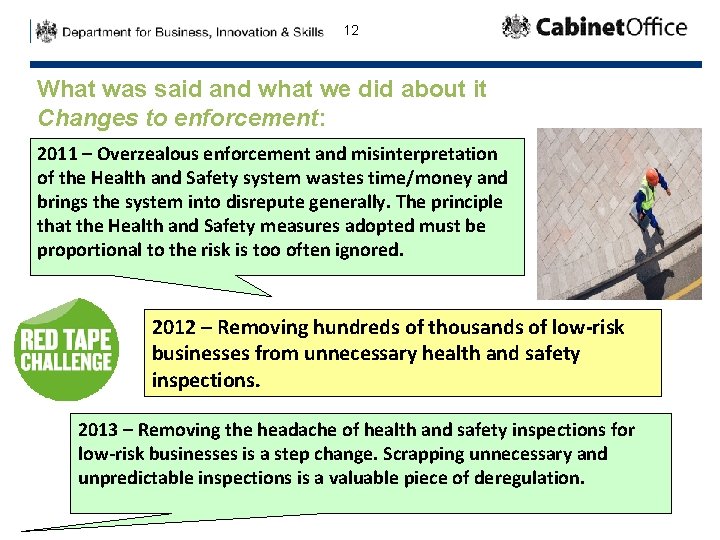 12 What was said and what we did about it Changes to enforcement: 2011