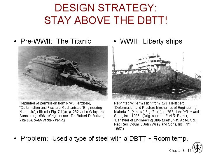 DESIGN STRATEGY: STAY ABOVE THE DBTT! • Pre-WWII: The Titanic Reprinted w/ permission from