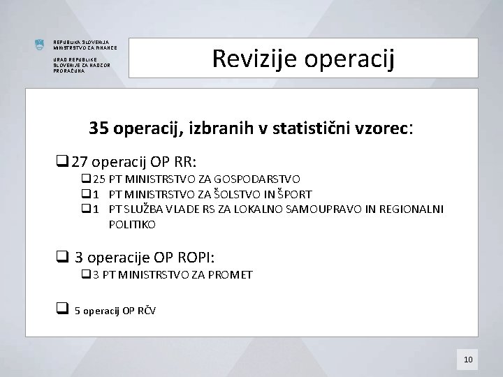 REPUBLIKA SLOVENIJA MINISTRSTVO ZA FINANCE URAD REPUBLIKE SLOVENIJE ZA NADZOR PRORAČUNA Revizije operacij 35