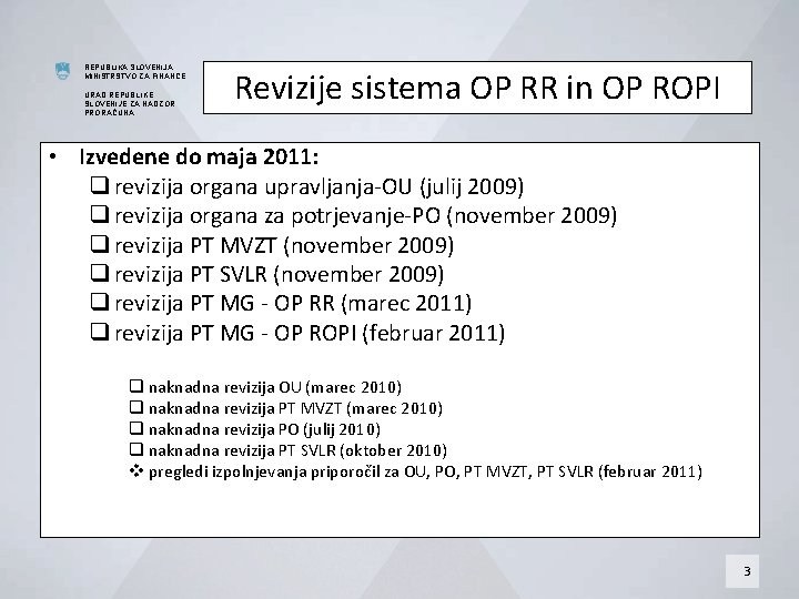 REPUBLIKA SLOVENIJA MINISTRSTVO ZA FINANCE URAD REPUBLIKE SLOVENIJE ZA NADZOR PRORAČUNA Revizije sistema OP