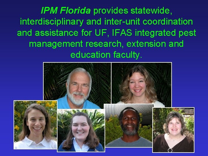 IPM Florida provides statewide, interdisciplinary and inter-unit coordination and assistance for UF, IFAS integrated