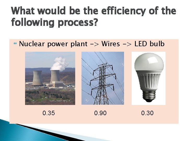 What would be the efficiency of the following process? Nuclear power plant -> Wires