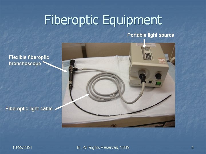 Fiberoptic Equipment Portable light source Flexible fiberoptic bronchoscope Fiberoptic light cable 10/22/2021 BI, All