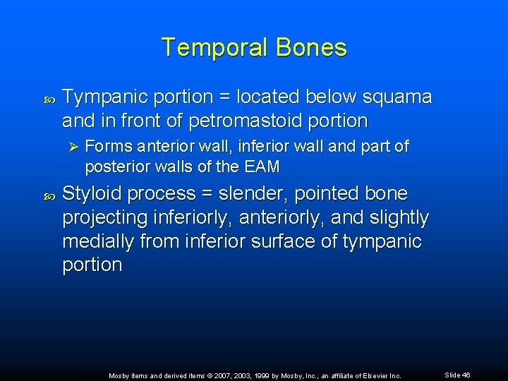 Temporal Bones Tympanic portion = located below squama and in front of petromastoid portion