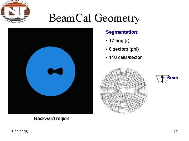 Beam. Cal Geometry Segmentation: • 17 ring (r) • 8 sectors (phi) • 140 Beam. Cal Geometry Segmentation: • 17 ring (r) • 8 sectors (phi) • 140