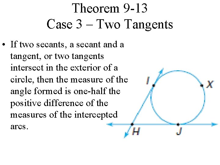 Theorem 9 -13 Case 3 – Two Tangents • If two secants, a secant