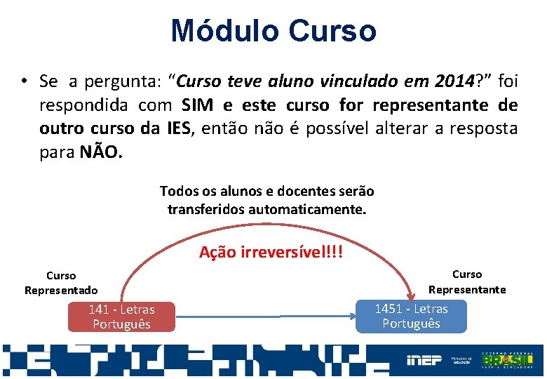 Módulo Curso • Se a pergunta: “Curso teve aluno vinculado em 2014? ” foi